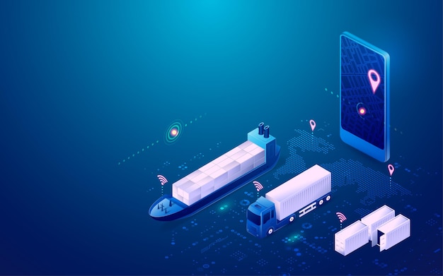 Koncepcja inteligentnej logistyki, Grafika telefonu komórkowego z aplikacją do śledzenia pojazdów transportowych