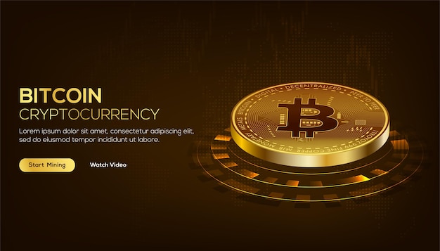 Koncepcja izometryczna technologii blockchain złoty Bitcoin