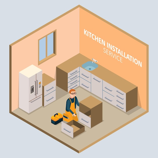 Koncepcja izometryczna wektora instalacji kuchennej