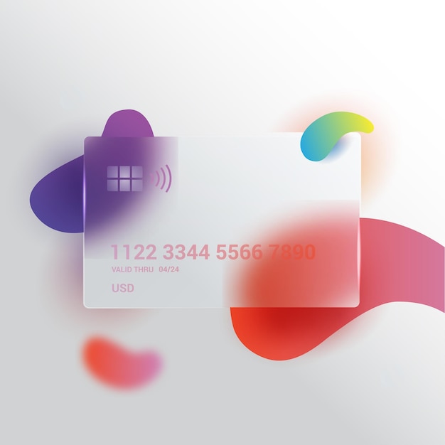 Koncepcja karty kredytowej debetowej w przejrzystym stylu Glassmorph