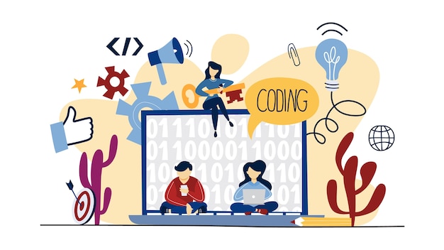 Koncepcja kodowania. Programowanie i internet. Praca jako programista. Idea nowoczesnej technologii. ilustracja