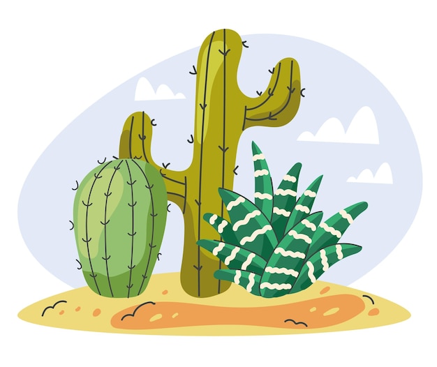 Plik wektorowy koncepcja kompozycji kaktusa wektor ilustracja kreskówka płaska ilustracja