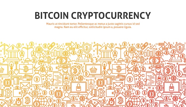 Koncepcja Kryptowaluty Bitcoin. Ilustracja Wektorowa Linii Web Design. Szablon Transparentu.