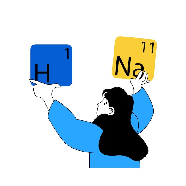 Plik wektorowy koncepcja laboratorium naukowego z postaciami z kreskówek w płaskiej konstrukcji dla sieci web naukowiec badający formułę różnych pierwiastków chemicznych ilustracja wektorowa dla materiałów marketingowych banerów mediów społecznościowych