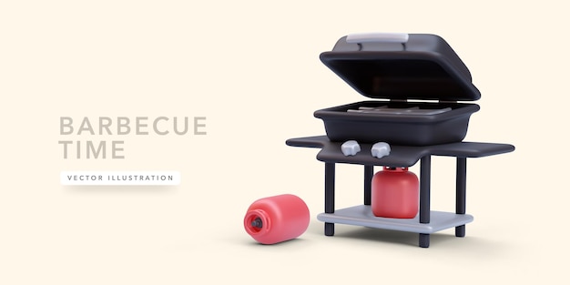 Plik wektorowy koncepcja letniego pikniku z realistycznym grillem barbecue izolowanym na jasnym tle ilustracja wektorowa