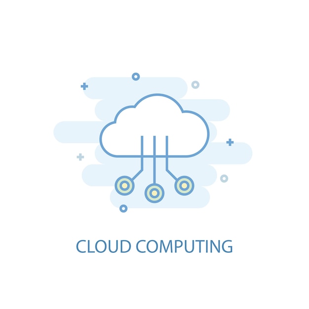 Koncepcja Linii Cloud Computing. Prosta Linia Ikona, Kolorowa Ilustracja. Cloud Computing Symbol Płaska Konstrukcja. Może Być Używany Do Ui/ux