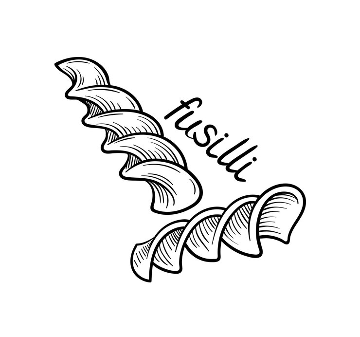 Wektor koncepcja linii makaronu fusilli kształt makaronu tradycyjna włoska kuchnia i kuchnia element graficzny dla strony internetowej liniowa płaska ilustracja wektora izolowana na białym tle