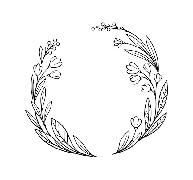 Koncepcja linii ramki botanicznej Puste miejsce na tekst Letni i wiosenny wieniec botaniczny i liście Szablon i układ Liniowa płaska ilustracja wektorowa izolowana na białym tle