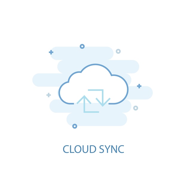 Koncepcja linii synchronizacji chmury. Prosta linia ikona, kolorowa ilustracja. Symbol synchronizacji chmury Płaska konstrukcja. Może być używany do UI/UX