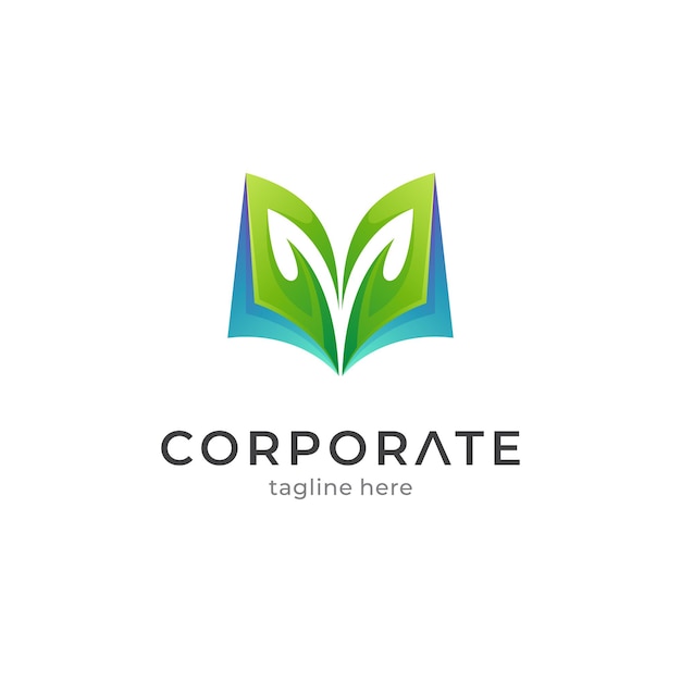 Koncepcja logo kreatywnej edukacji książki i liści