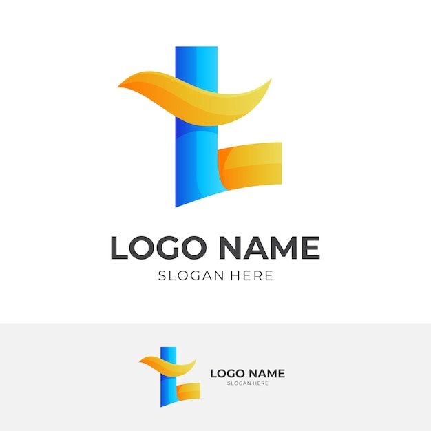 Koncepcja logo litery t ze stylem 3d w kolorze niebieskim i żółtym!