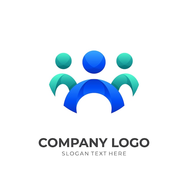 Plik wektorowy koncepcja logo opieki nad człowiekiem z 3d zielonym i niebieskim stylem kolorystycznym
