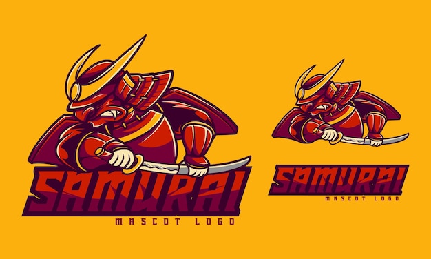 Koncepcja Logo Samuraja Maskotka W Stylu Cartoon