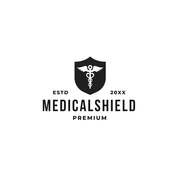 Plik wektorowy koncepcja logo tarczy medycznej z symbolem apteki i tarczy