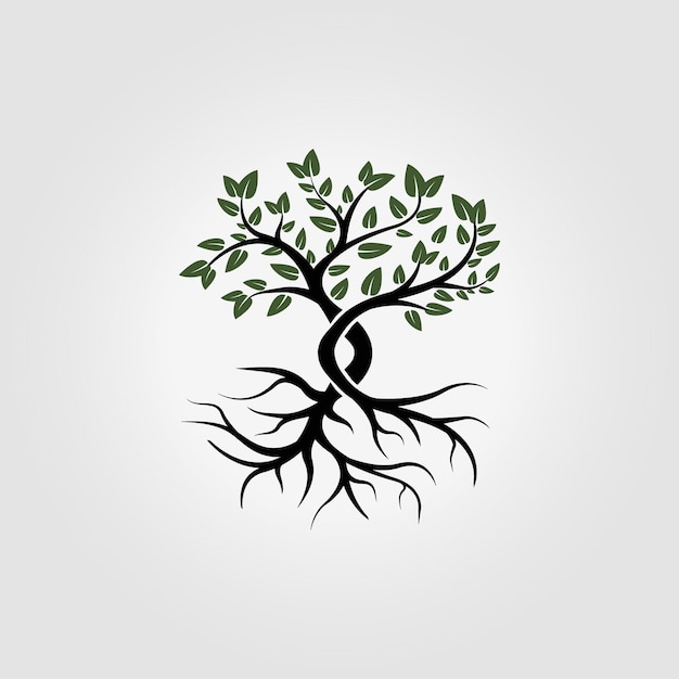 koncepcja logotypu naturalnego drzewa z ikoną korzenia ilustracja projektowania wektorowego procesu wzrostu drzewa od korzeni do liści