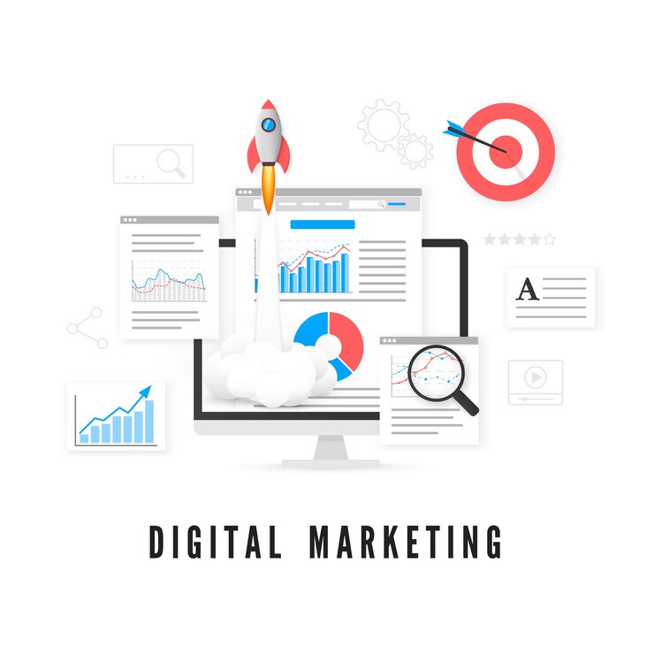 Wektor koncepcja marketingu cyfrowego. analiza danych. promocja seo.