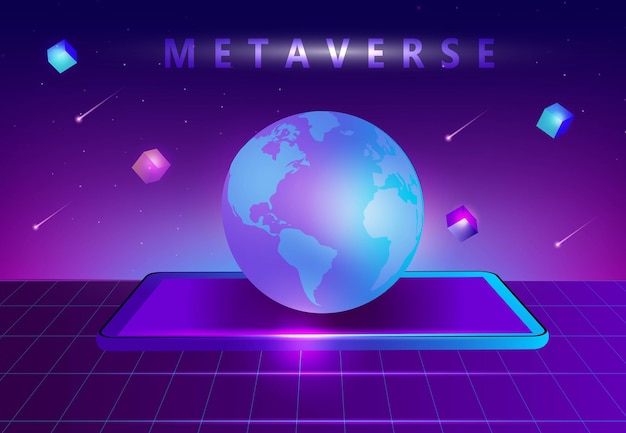 Plik wektorowy koncepcja metaverse i blockchain słowo metaverse wirtualna rzeczywistość i technologia rozszerzonej rzeczywistości