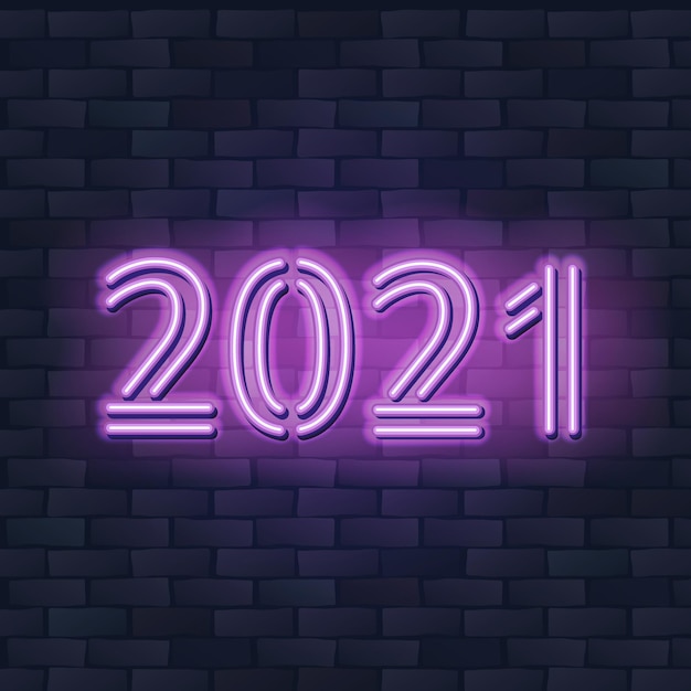 Koncepcja Nowego Roku 2021 Z Kolorowymi Neonami. Elementy Projektu Retro.