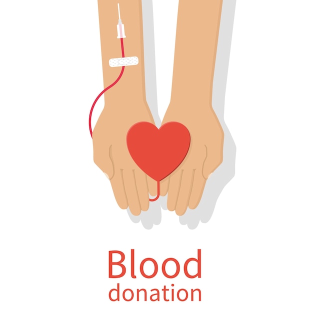 Koncepcja Oddawania Krwi Serce W Dłoni Połączone Z Kroplówką Ilustracje Wektorowe Płaska Konstrukcja Dzień Dawcy Krwi