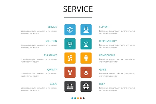 Koncepcja Opcji Infografika 10 Usługi. Rozwiązanie, Pomoc, Jakość, Obsługa Prostych Ikon