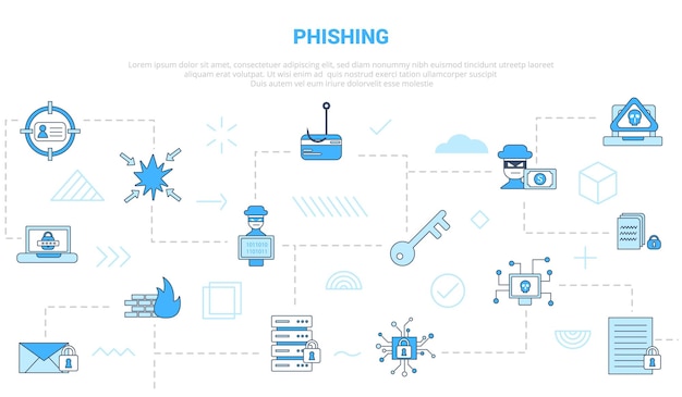 Koncepcja Phishingu Z Zestawem Ikon Szablon Transparent W Nowoczesnym Stylu Niebieskiego Koloru