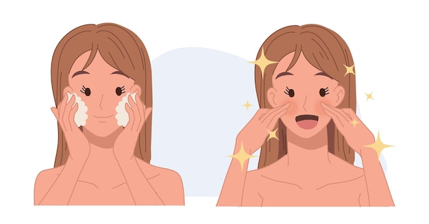 Plik wektorowy koncepcja pielęgnacji skóryfacial cleaning woman myje twarzpłaska ilustracja wektorowa