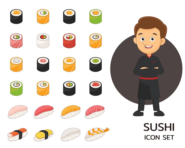 Koncepcja Płaskie Ikony Sushi Collection.