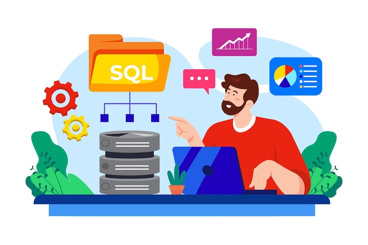 Wektor koncepcja płaskiej ilustracji sql developer na białym tle