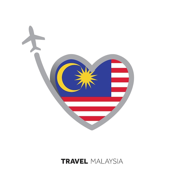 Koncepcja Podróży Malezja Flaga W Kształcie Serca Z Samolotem