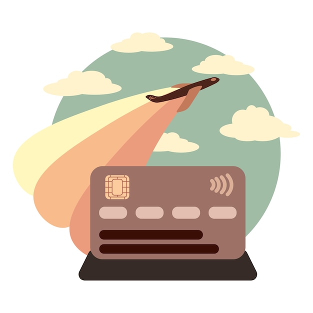 Plik wektorowy koncepcja podróży samolotem na całym świecie z bagażem z płatności kartą kredytową. streszczenie ikona