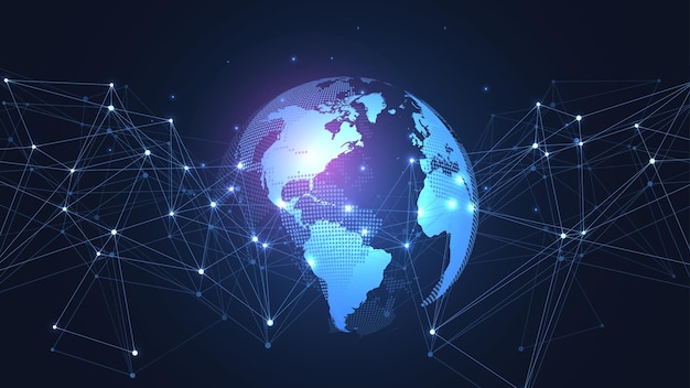 Koncepcja Połączenia Z Siecią Globalną Wizualizacja Dużych Danych Komunikacja W Sieci Społecznościowej W Globalnych Sieciach Komputerowych Technologia Internetowa Biznes Nauka Ilustracja Wektorowa