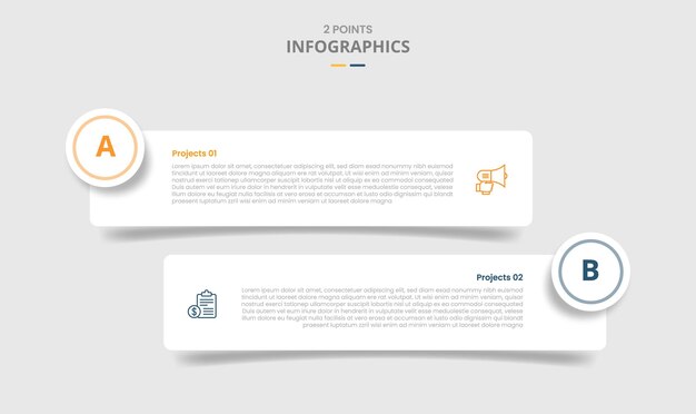 Koncepcja porównywania szablonu 2 punktów dla infografiki z okrągłym prostokątnym pudełkiem z odznaką okrągłą ze stylem cienia kropelowego z informacjami z listy dwóch punktów