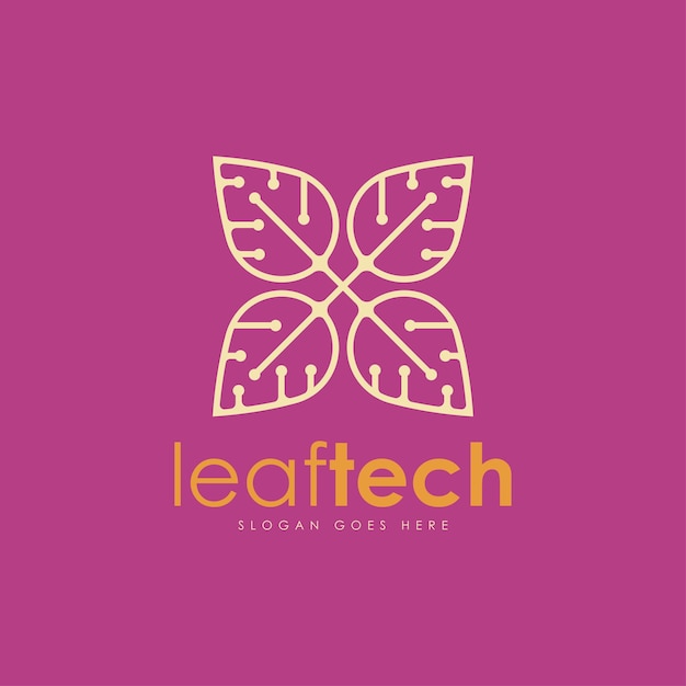 Koncepcja Projektowania Logo Leaftech Logo Wektorowe Utworzone Z Połączenia Liści I Technologii