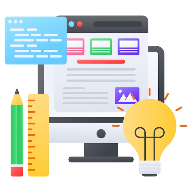 Koncepcja projektowania stron internetowych oparta na AI Web builder kolor wektorowy projekt ikony usługa hostingu internetowego