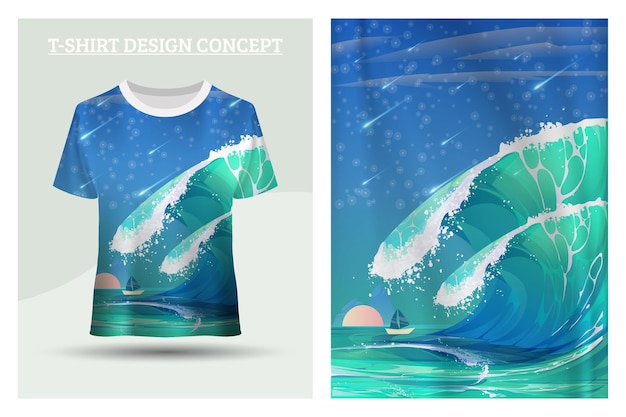 Plik wektorowy koncepcja projektu niebieskiej koszuli z falami oceanu