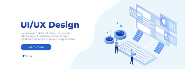 Koncepcja projektu UIUX Transparent wektor izometryczny ilustracja koncepcja interfejsu użytkownika dla Twojej witryny Ludzie współdziałający z monitorem komputera Ilustracja wektorowa EPS 10