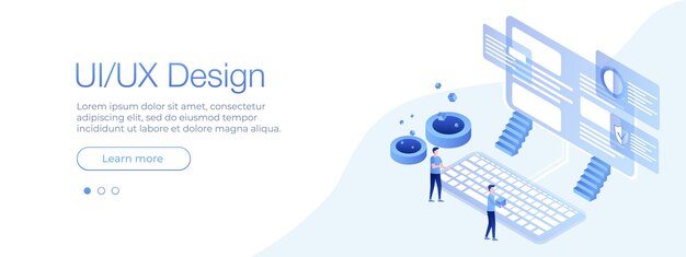 Koncepcja projektu UIUX Transparent wektor izometryczny ilustracja koncepcja interfejsu użytkownika dla Twojej witryny Ludzie współdziałający z monitorem komputera Ilustracja wektorowa EPS 10