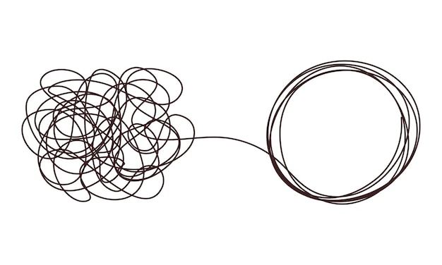 Plik wektorowy koncepcja psychoterapii plątaniny chaosu projekt biznesowy w teorii porządku jednej linii doodle rozwiązanie graficzne