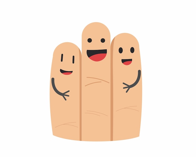 Plik wektorowy koncepcja rodziny palców przedstawiająca trzy palce jako mężczyzna, kobieta i dziecko przytulają się i kochają
