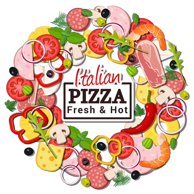 Plik wektorowy koncepcja rundy składników włoskiej pizzy