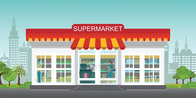 Koncepcja sklepu supermarketów z ludźmi w supermarkecie