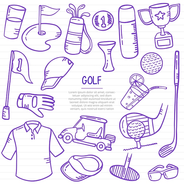 Koncepcja Sportów Golfowych W Stylu Doodle Dla Szablonu Banerów, Ulotki, Książek I Ilustracji Wektorowych Okładki Magazynu