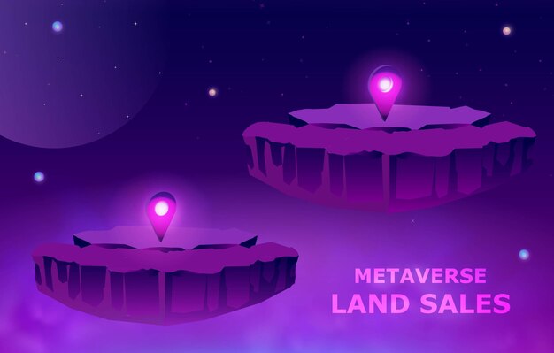 Koncepcja sprzedaży gruntów Metaverse, wirtualne grunty, cyfrowe nieruchomości i inwestycje w nieruchomości w Metaverse