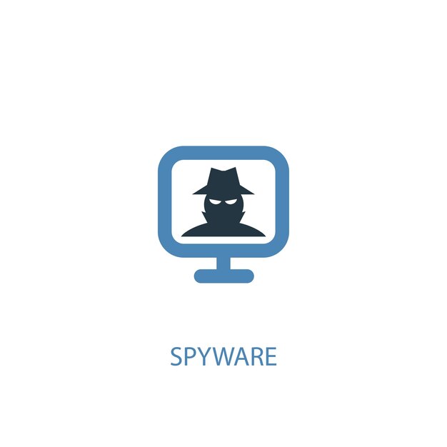 Koncepcja spyware 2 kolorowa ikona. Prosta ilustracja niebieski element. projekt symbol koncepcji oprogramowania szpiegującego. Może być używany do internetowego i mobilnego interfejsu użytkownika/UX