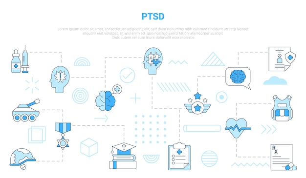 Koncepcja Stresu Wojskowego Ptsd Z Banerem Szablonu Zestawu Ikon Z Nowoczesnym Stylem Koloru Niebieskiego