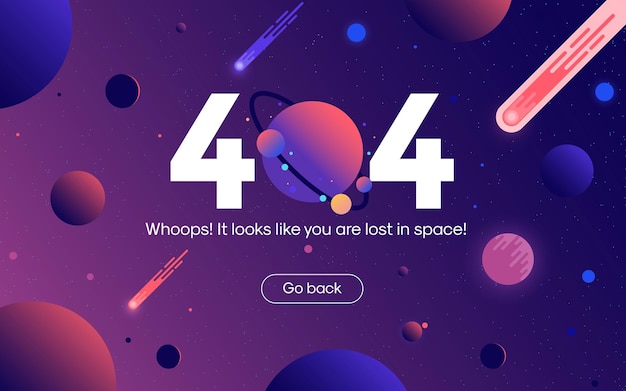Koncepcja strony internetowej z błędem 404 otwiera przestrzeń między różnymi planetami