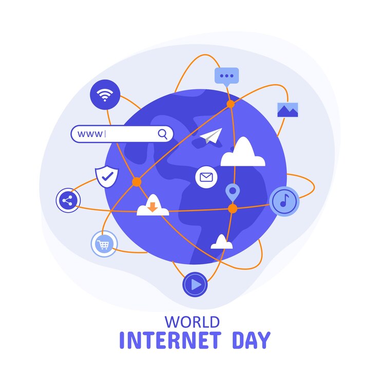 Wektor koncepcja światowego dnia internetu z różnymi rzeczami związanymi z internetem