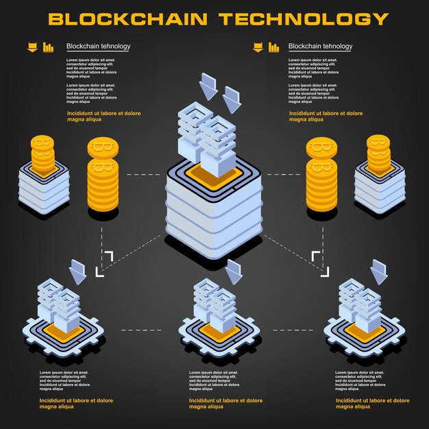 Koncepcja technologii Blockchain przetwarzania dużych zbiorów danych Izometryczne przetwarzanie i przechowywanie informacji wektorowych w centrum danych