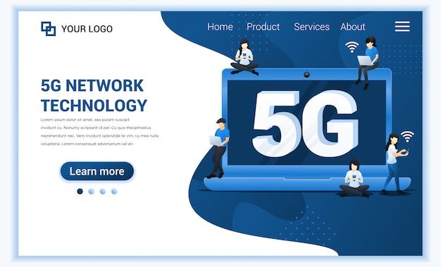 Koncepcja technologii sieci 5G. Nowe usługi telekomunikacyjne systemów internetowych. Osoby używające szybkiego połączenia bezprzewodowego 5G za pośrednictwem laptopa i smartfona.
