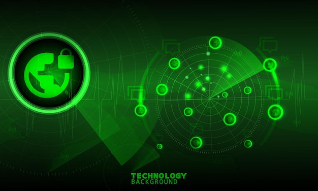 Koncepcja technologii skanowania radarowego. technologia tło. efekt neonu. koncepcja płytki drukowanej.